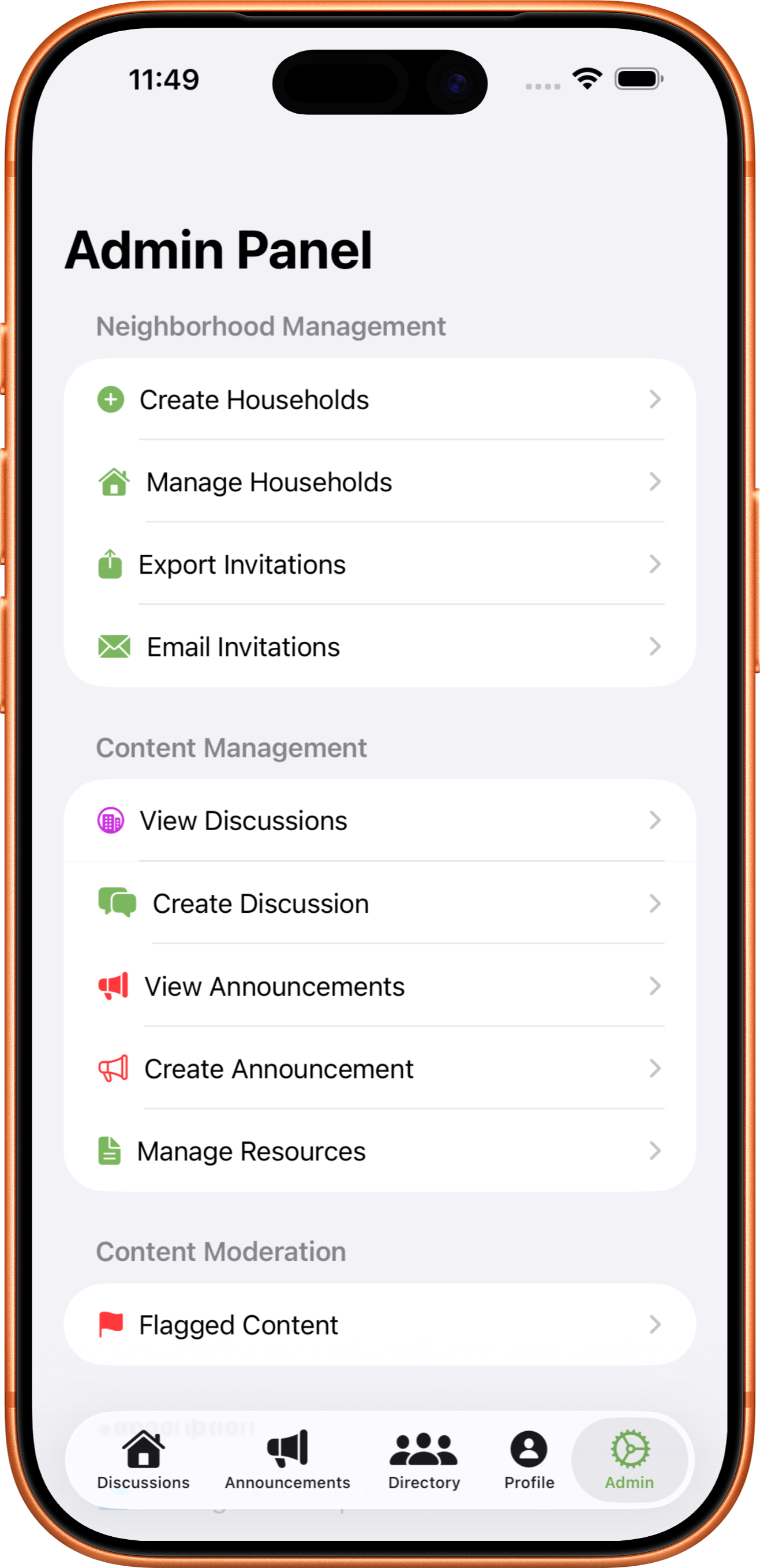 Admin Panel Screen